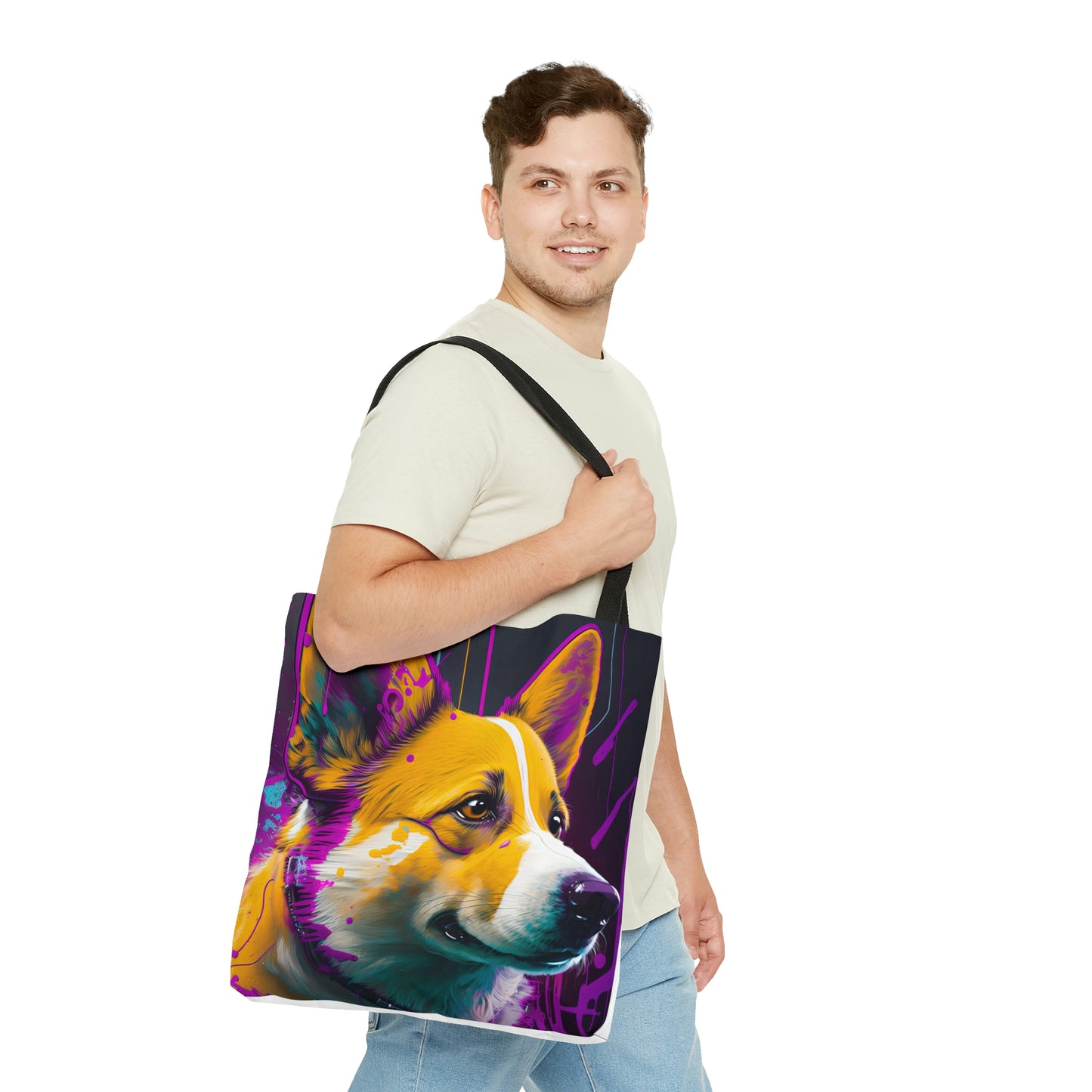 Purple Paint Drip Corgi Tote Bag (AOP)