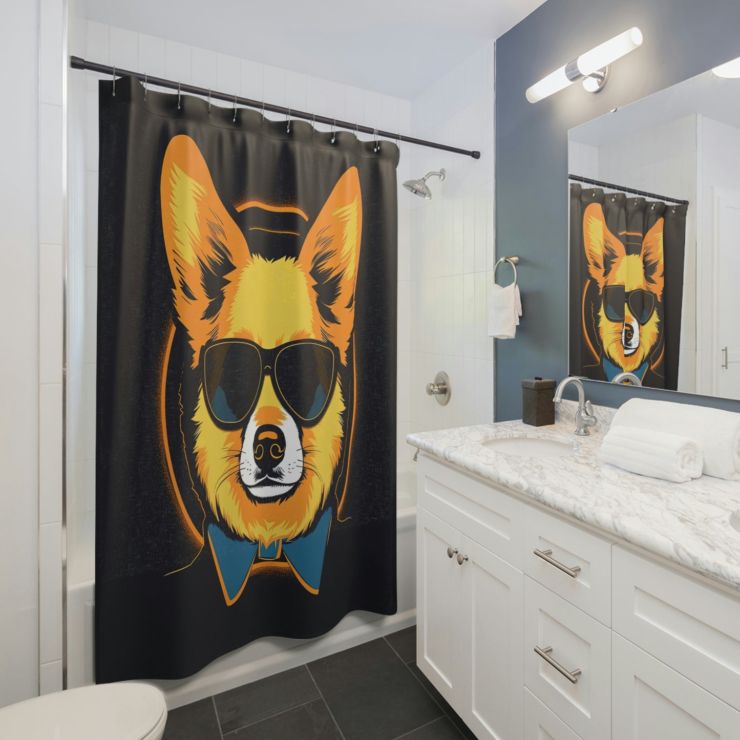 Suit and Sunglasses Corgi Shower Curtain