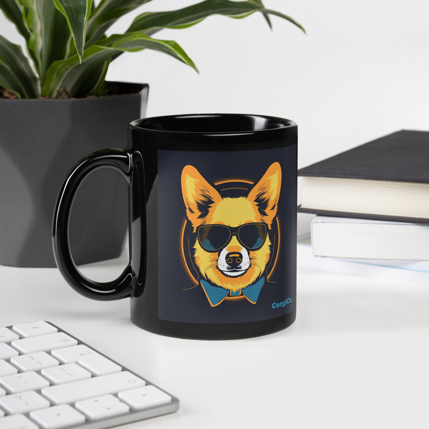 Mr. Cool Corgi with Sunglasses Black Coffee Mug