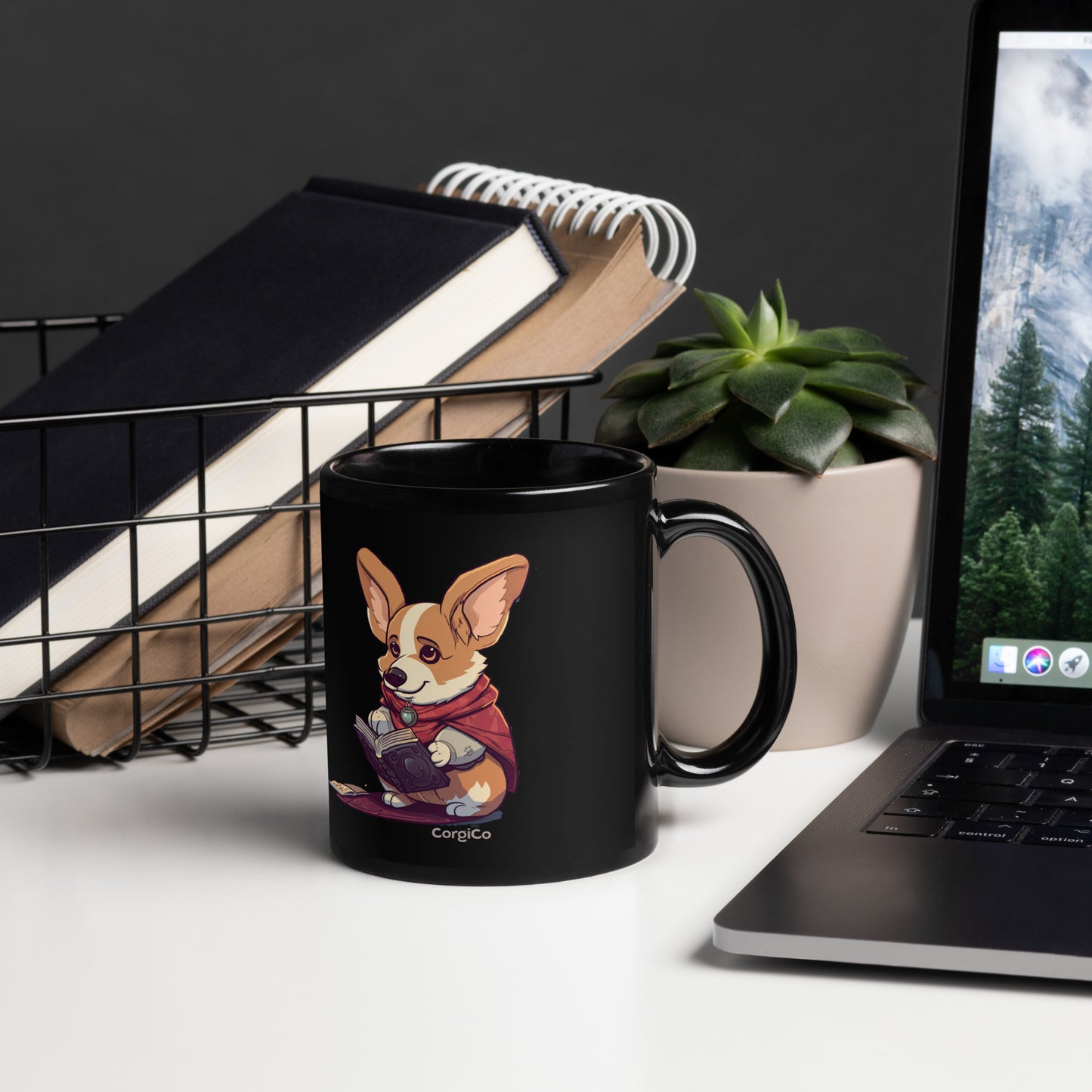 Corgi Wizard Black Coffee Mug