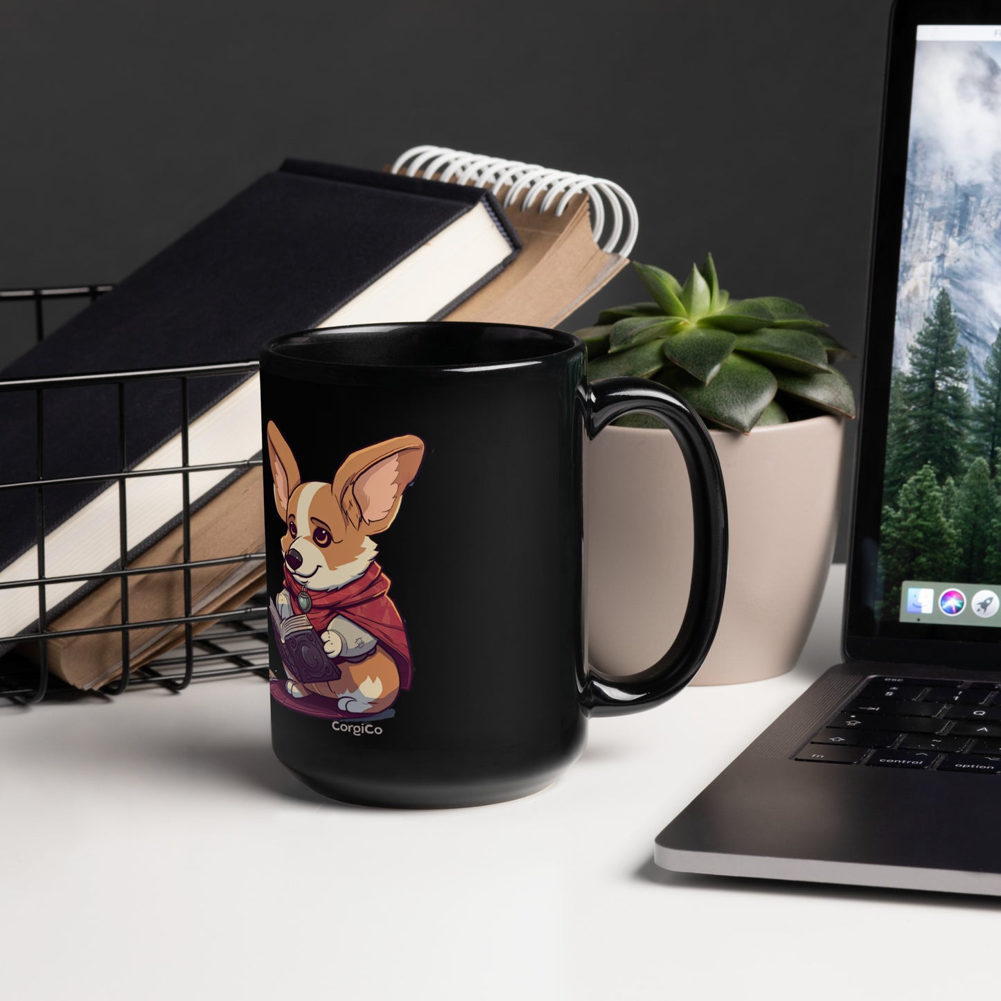 Corgi Wizard Black Coffee Mug