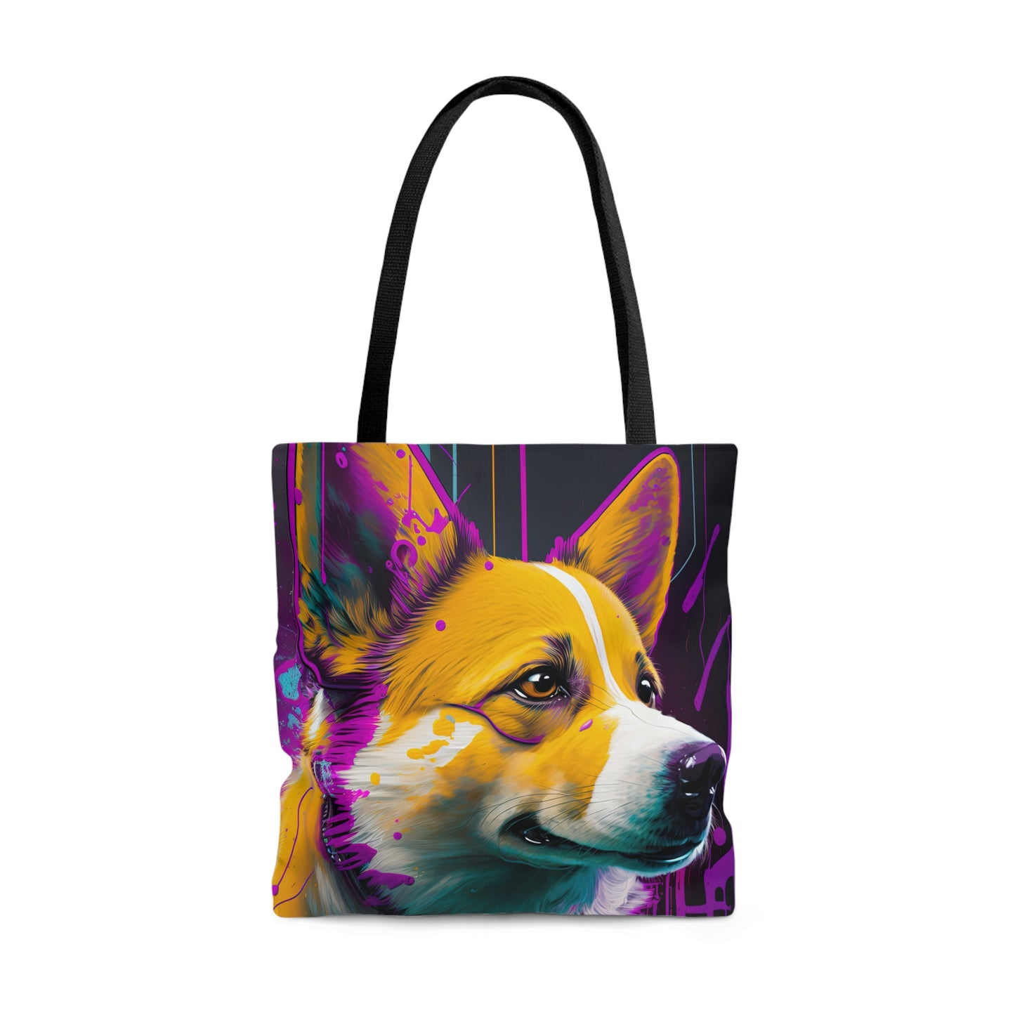 Purple Paint Drip Corgi Tote Bag (AOP)