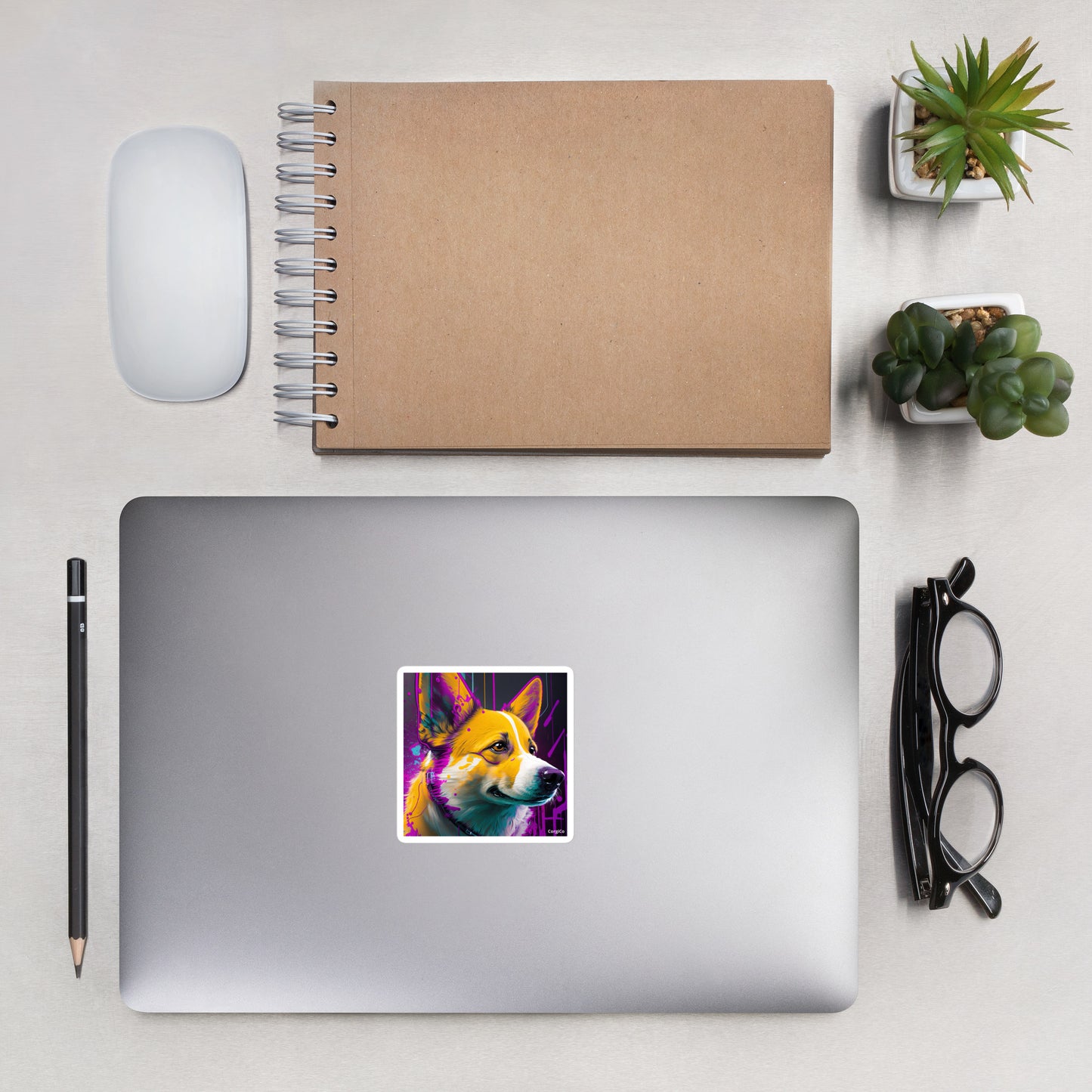 Purple Paint Art Corgi Bubble-free stickers