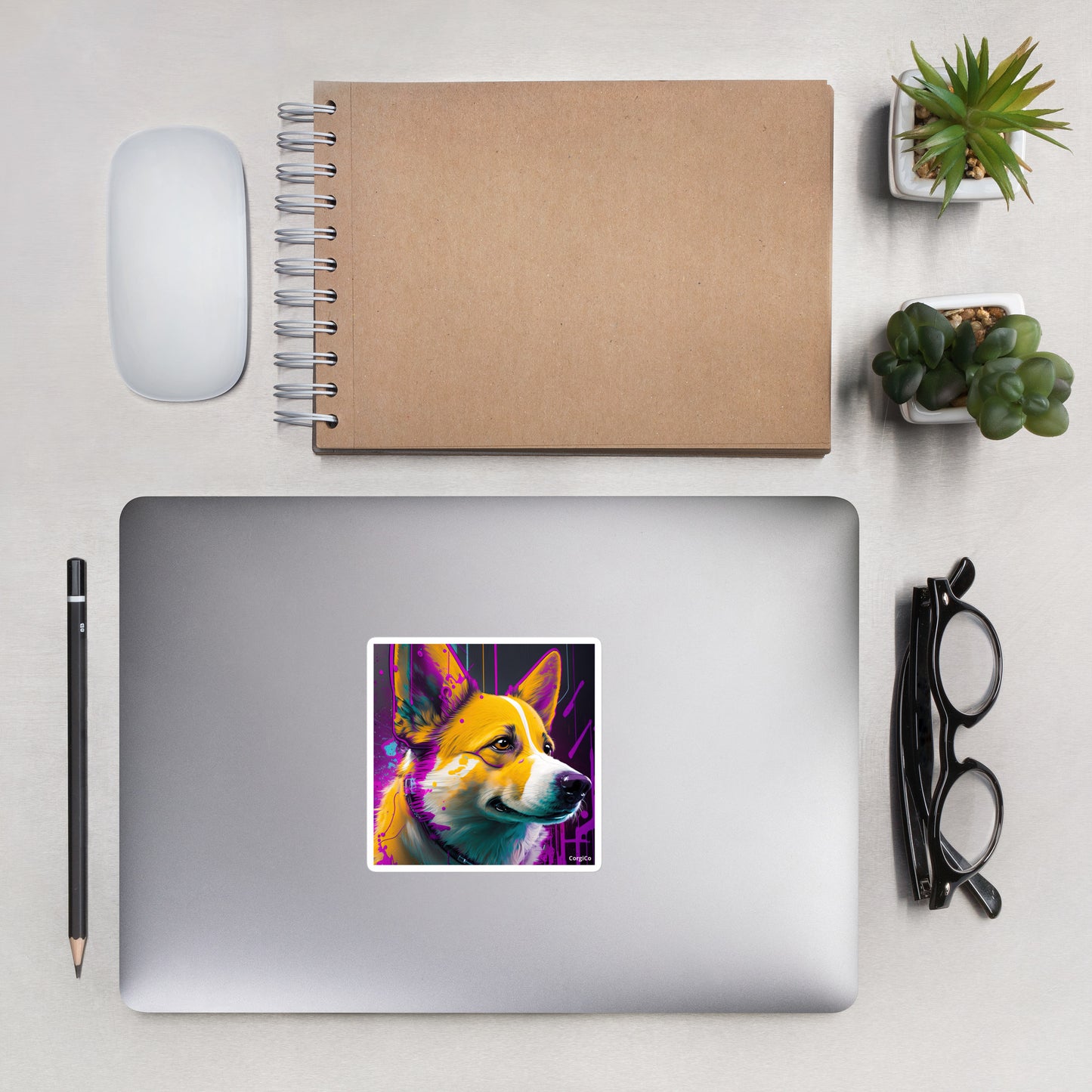 Purple Paint Art Corgi Bubble-free stickers