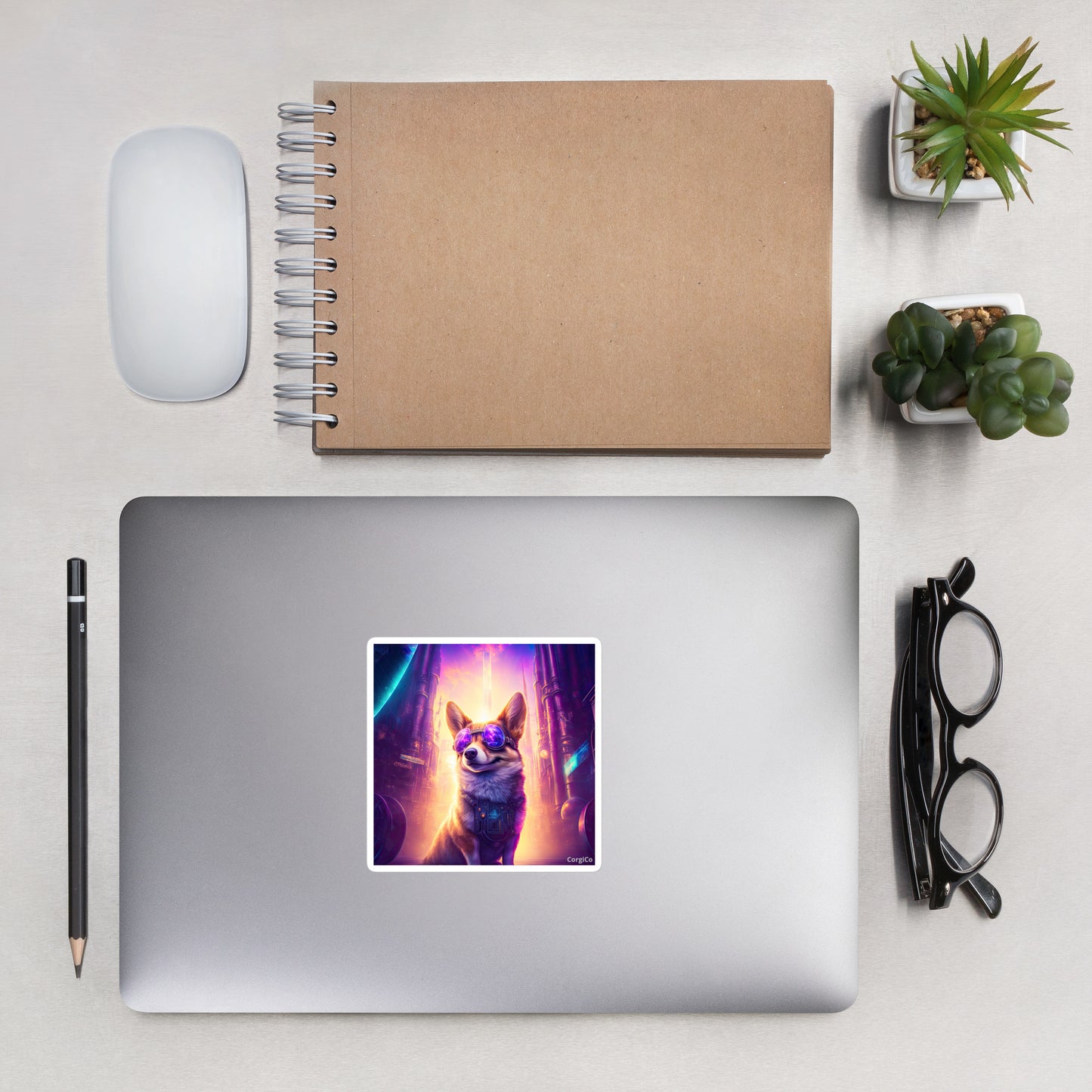 Cyberpunk Corgi in Sunglasses Bubble-free stickers