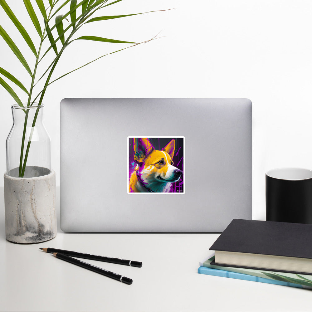 Purple Paint Art Corgi Bubble-free stickers