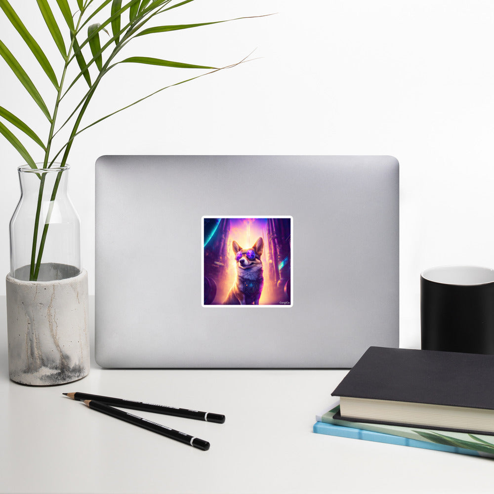 Cyberpunk Corgi in Sunglasses Bubble-free stickers