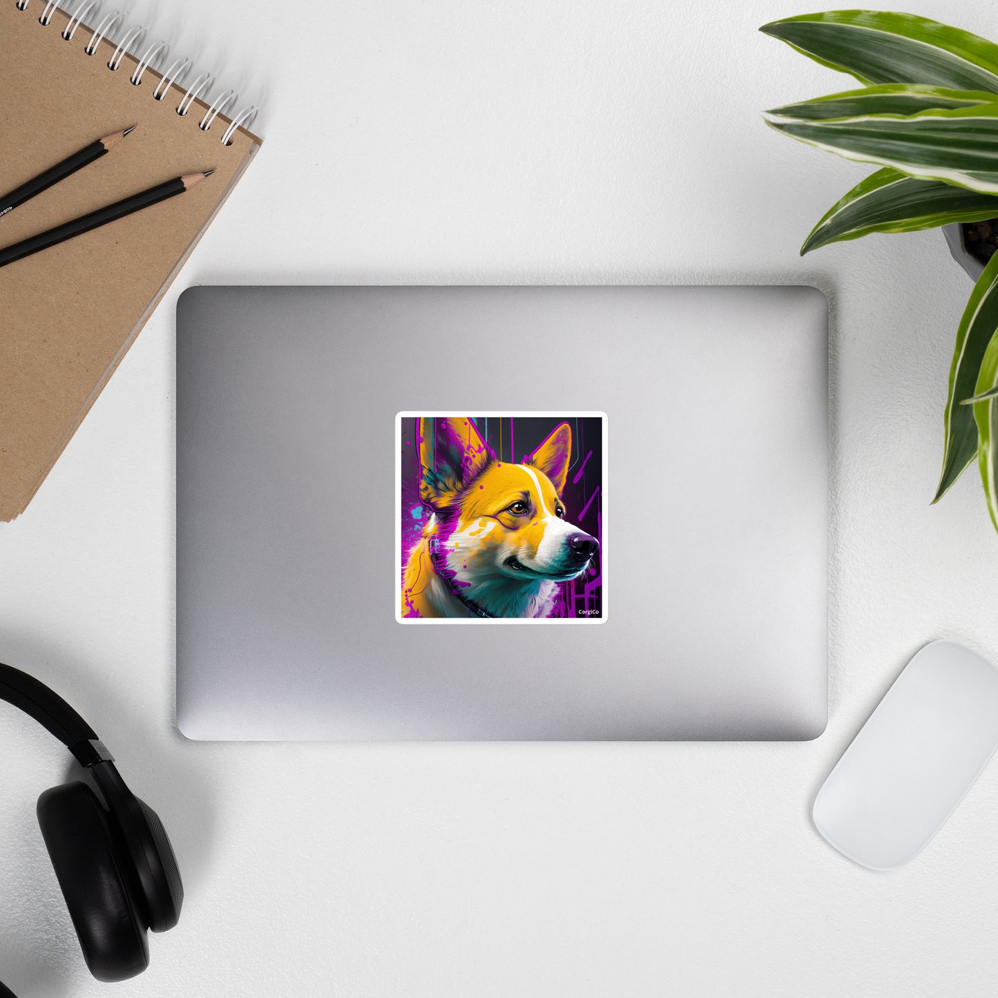 Purple Paint Art Corgi Bubble-free stickers