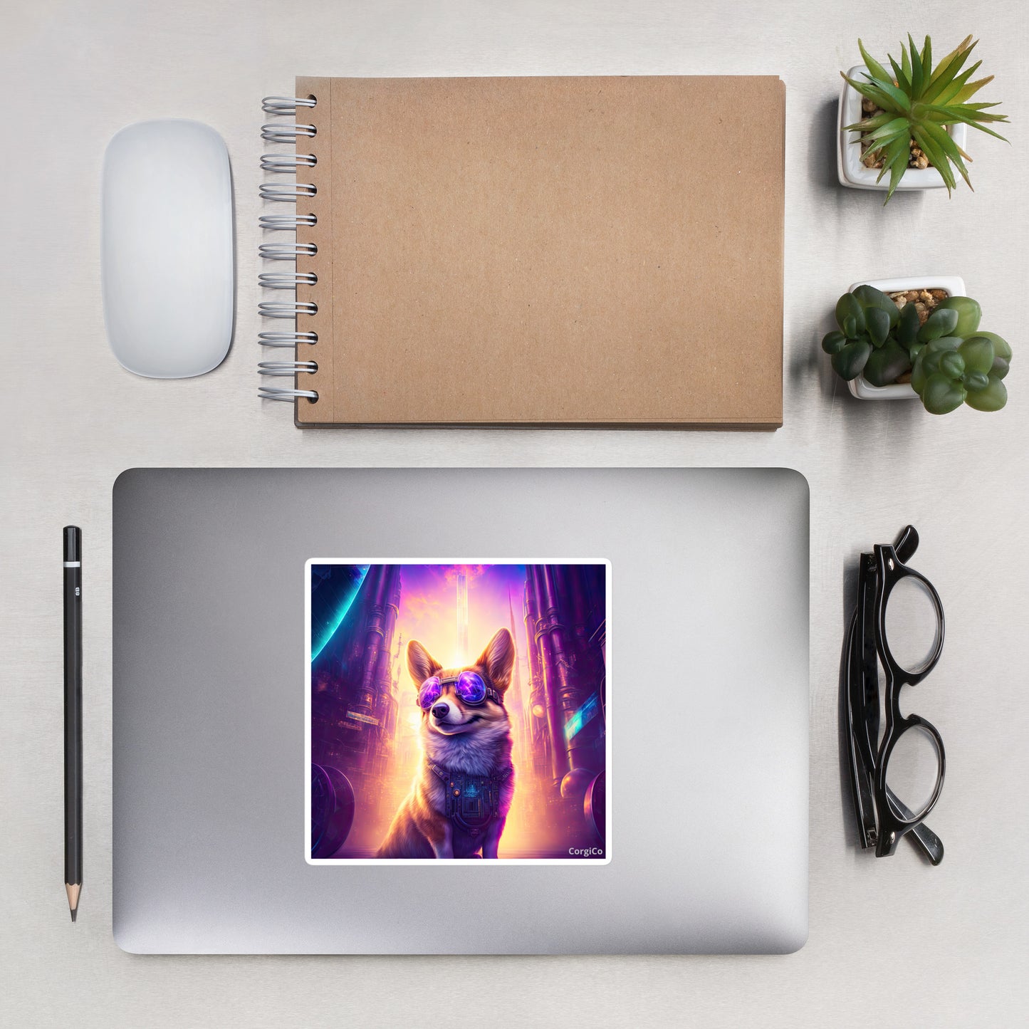 Cyberpunk Corgi in Sunglasses Bubble-free stickers