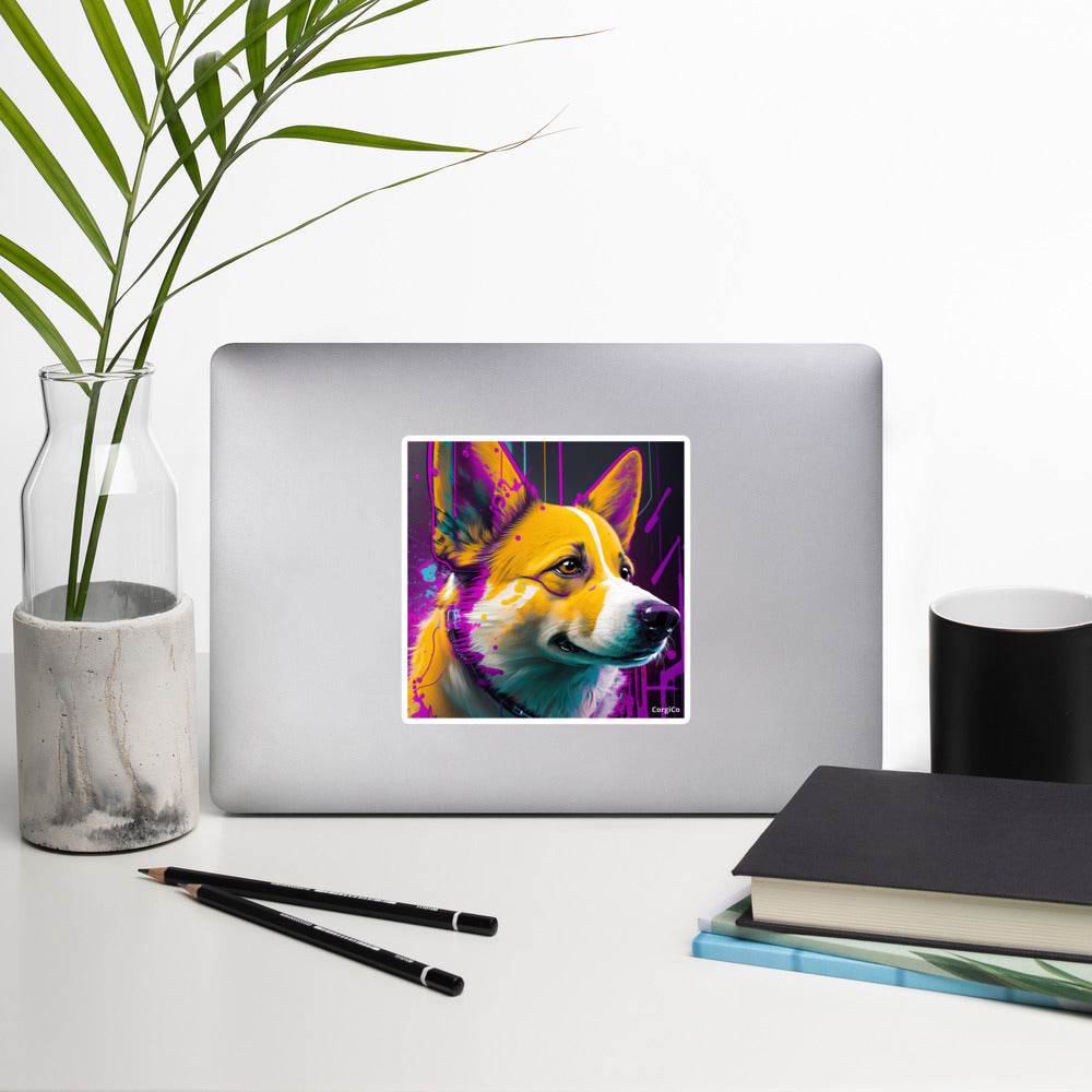Purple Paint Art Corgi Bubble-free stickers
