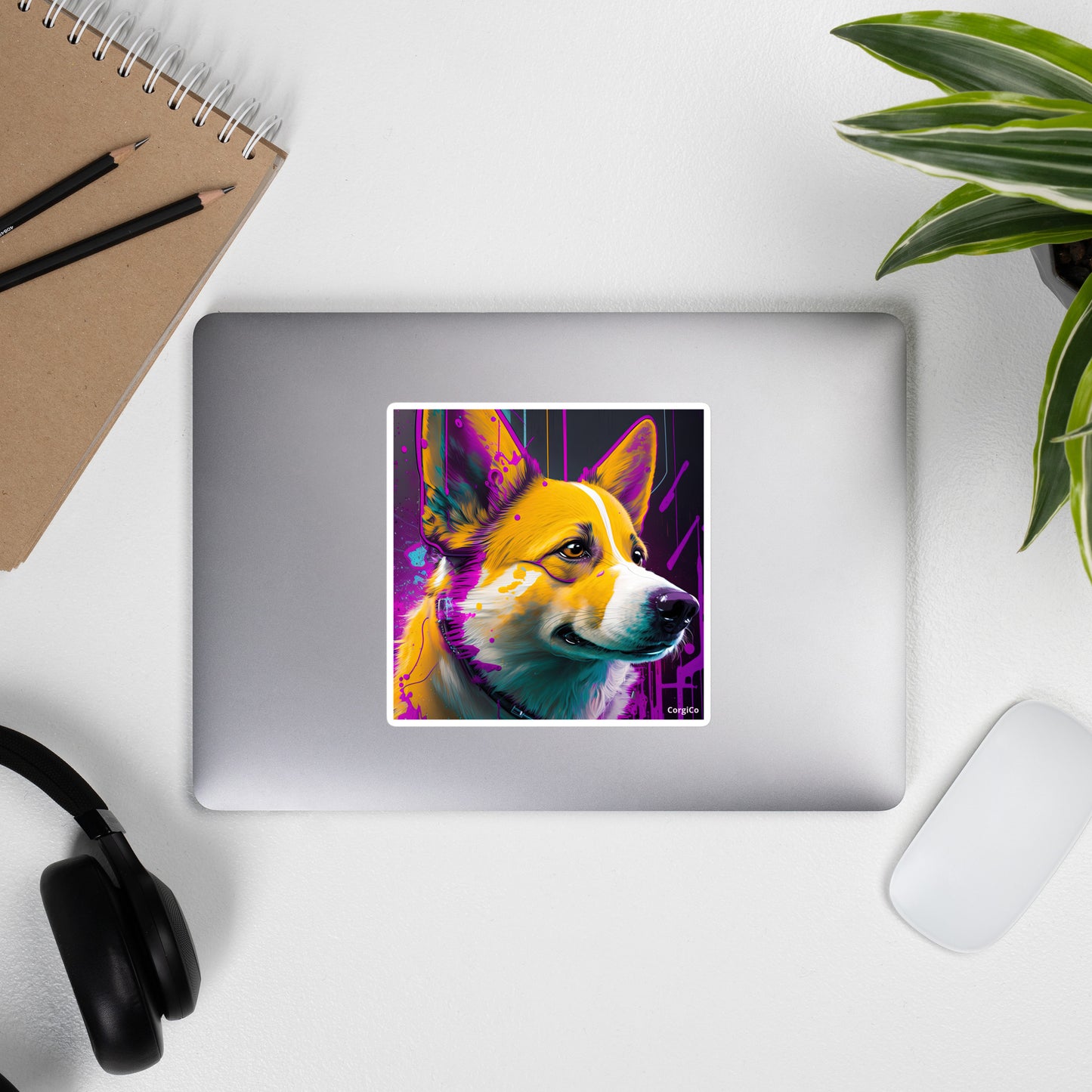 Purple Paint Art Corgi Bubble-free stickers