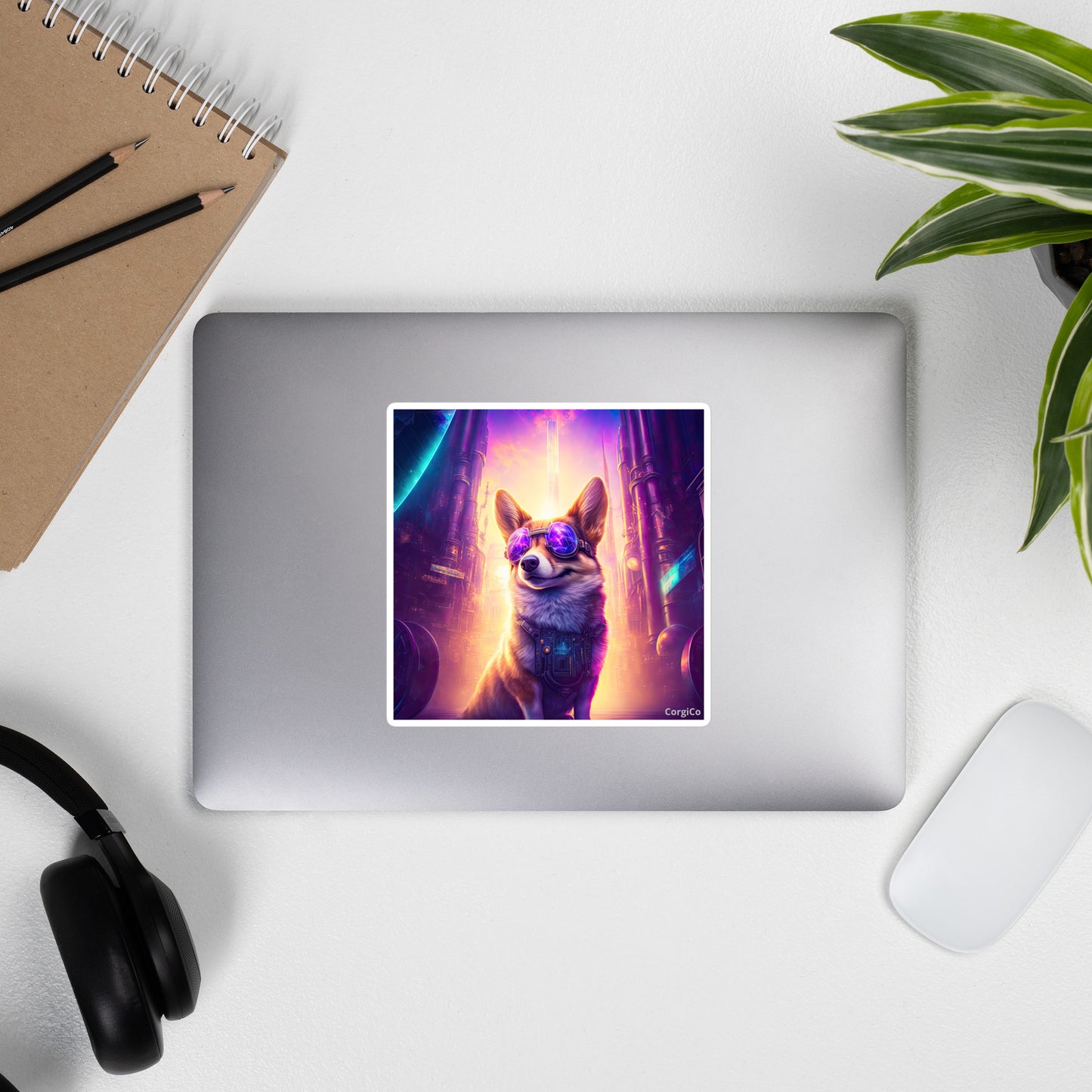 Cyberpunk Corgi in Sunglasses Bubble-free stickers