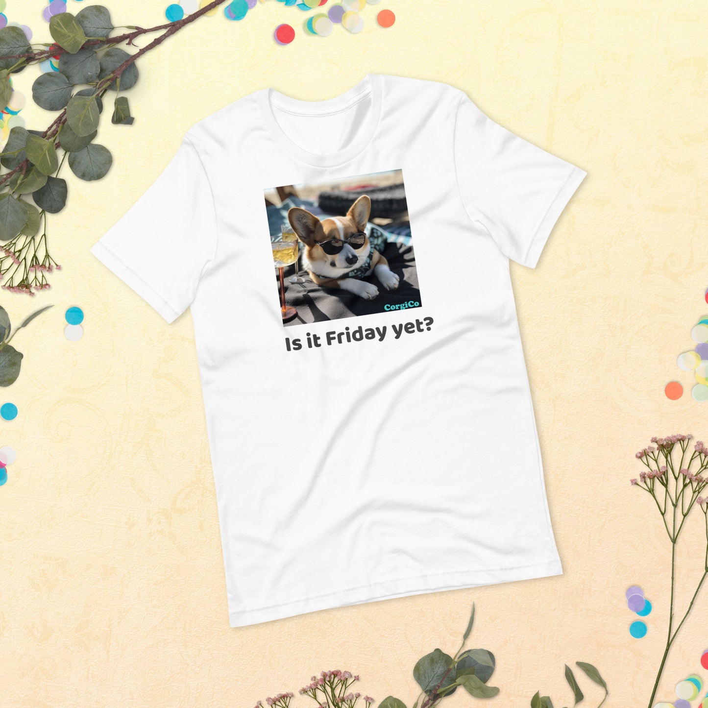 Cute Friday Corgi With Sunglasses Unisex T-Shirt