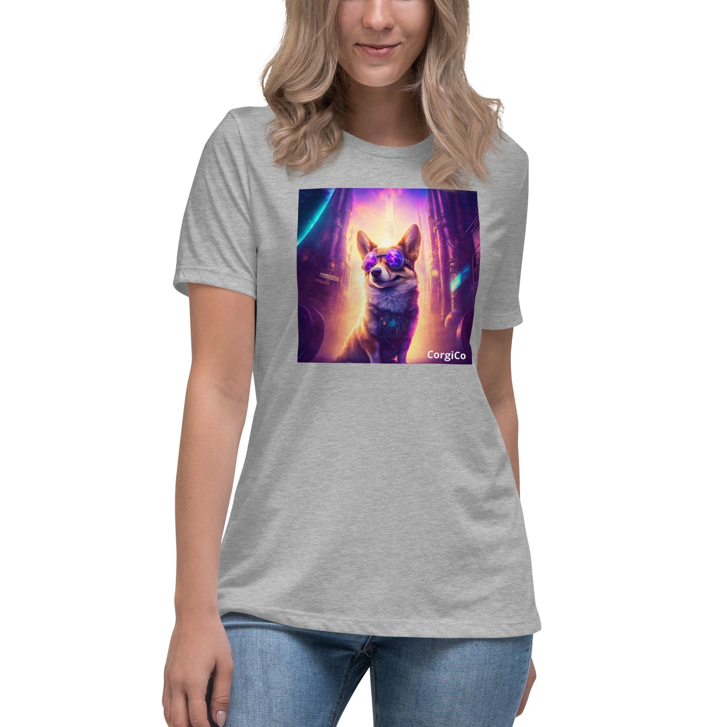 Cyber Punk Corgi with Sunglasses Women's Relaxed T-Shirt