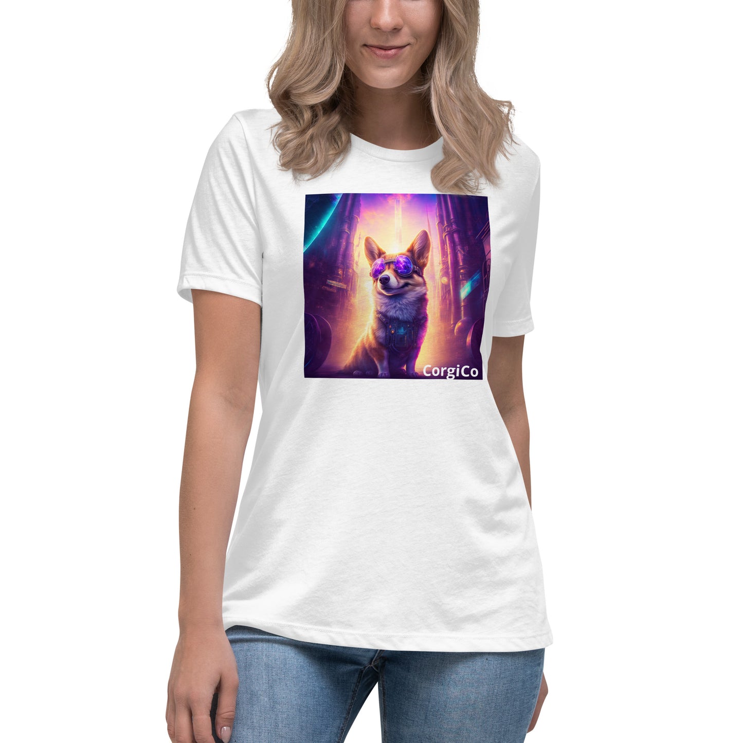Steampunk Corgi in Sunglasses Women's Relaxed T-Shirt