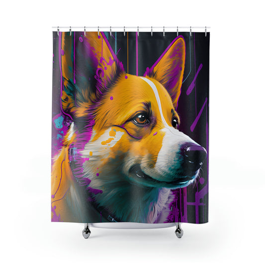 Purple Paint Drip Corgi Shower Curtains