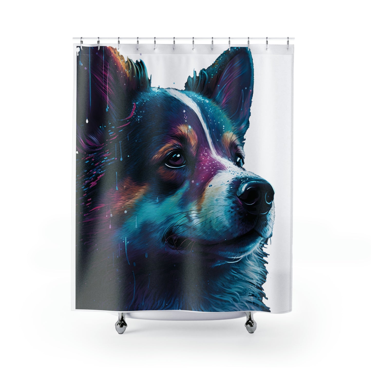 Black Tri Rain Corgi Shower Curtain