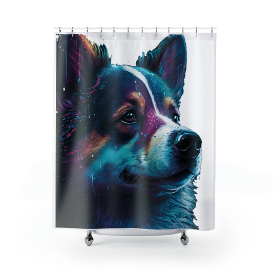 Black Tri Rain Corgi Shower Curtain