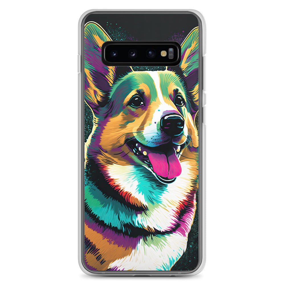 Teal Happy Corgi Clear Case for Samsung®