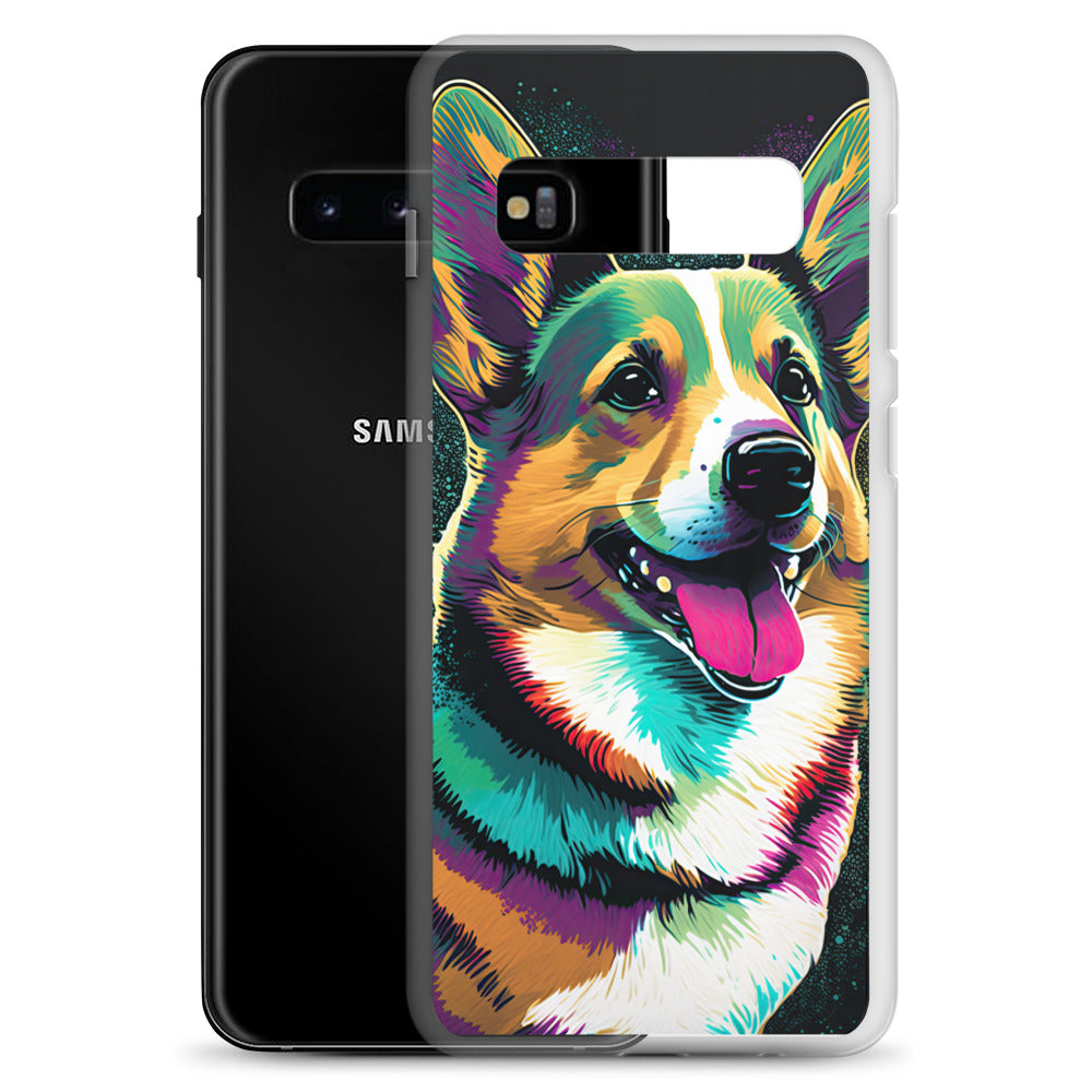 Teal Happy Corgi Clear Case for Samsung®