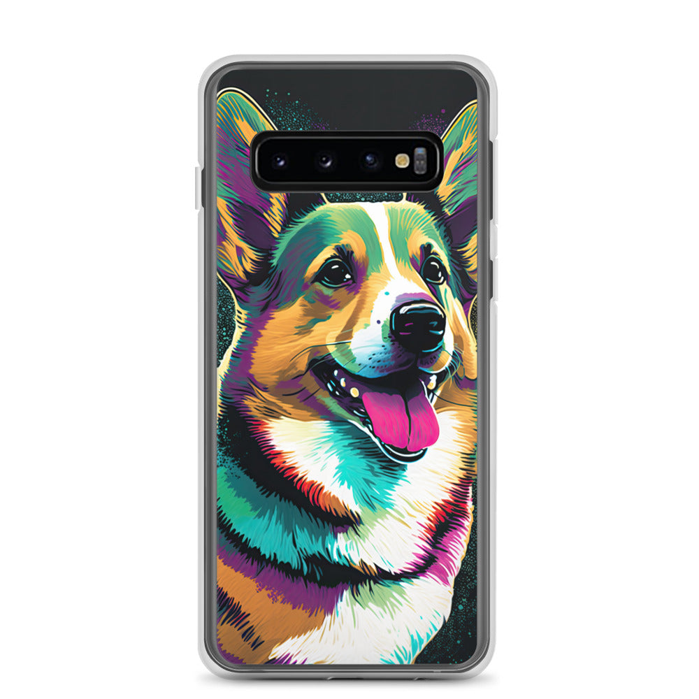 Teal Happy Corgi Clear Case for Samsung®