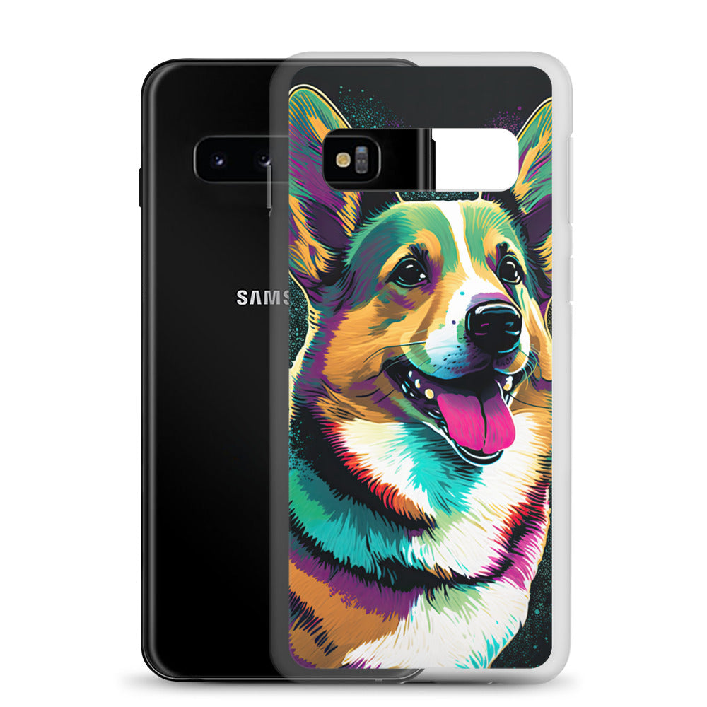 Teal Happy Corgi Clear Case for Samsung®