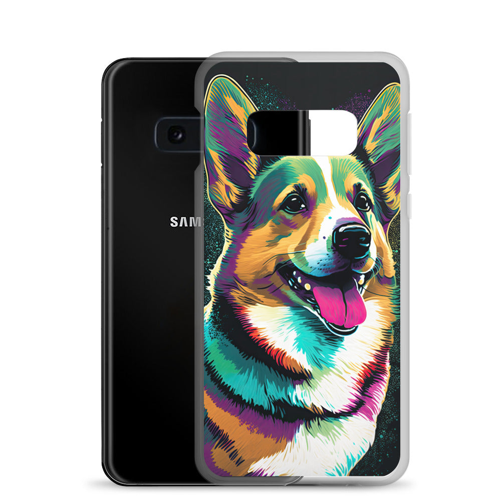 Teal Happy Corgi Clear Case for Samsung®