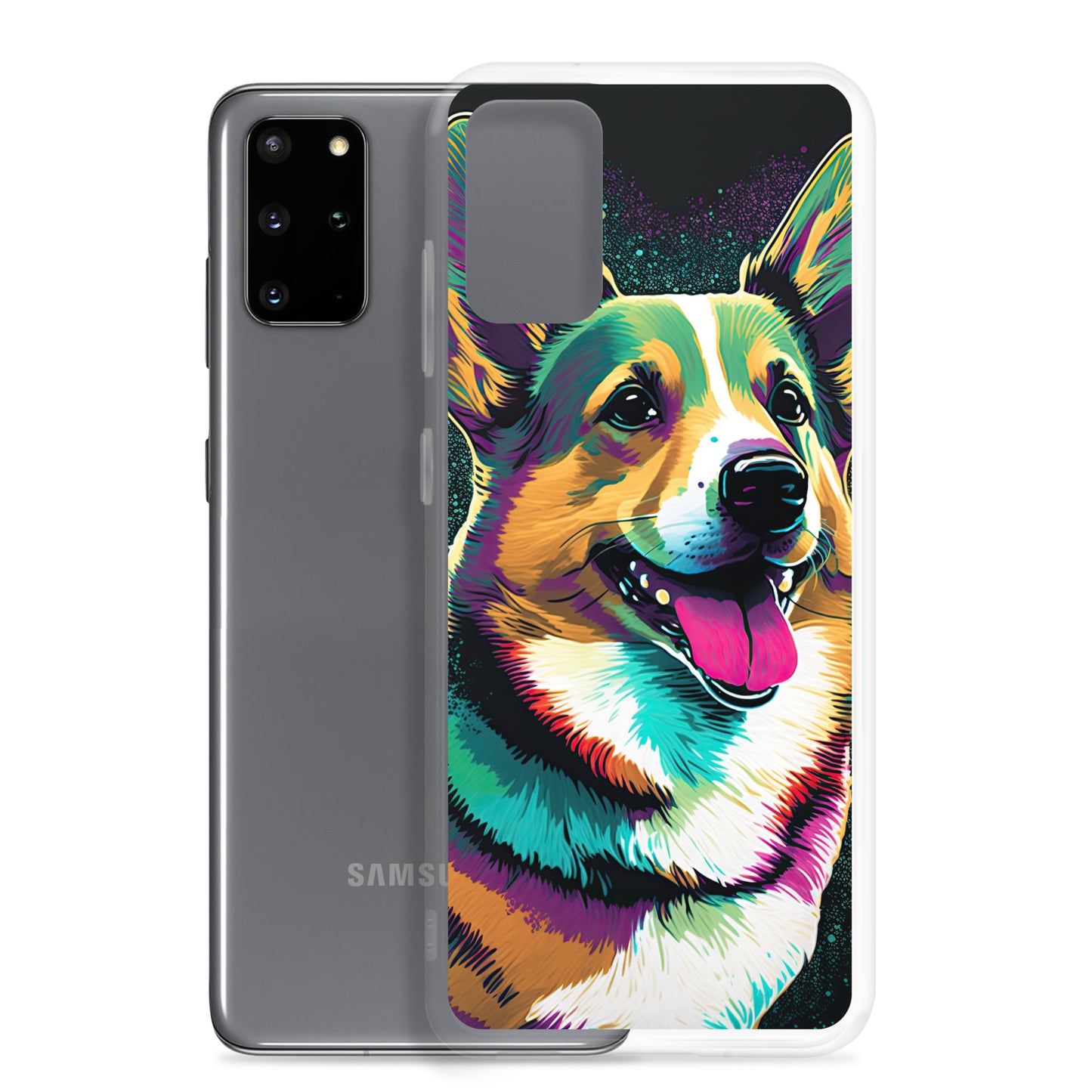 Teal Happy Corgi Clear Case for Samsung®