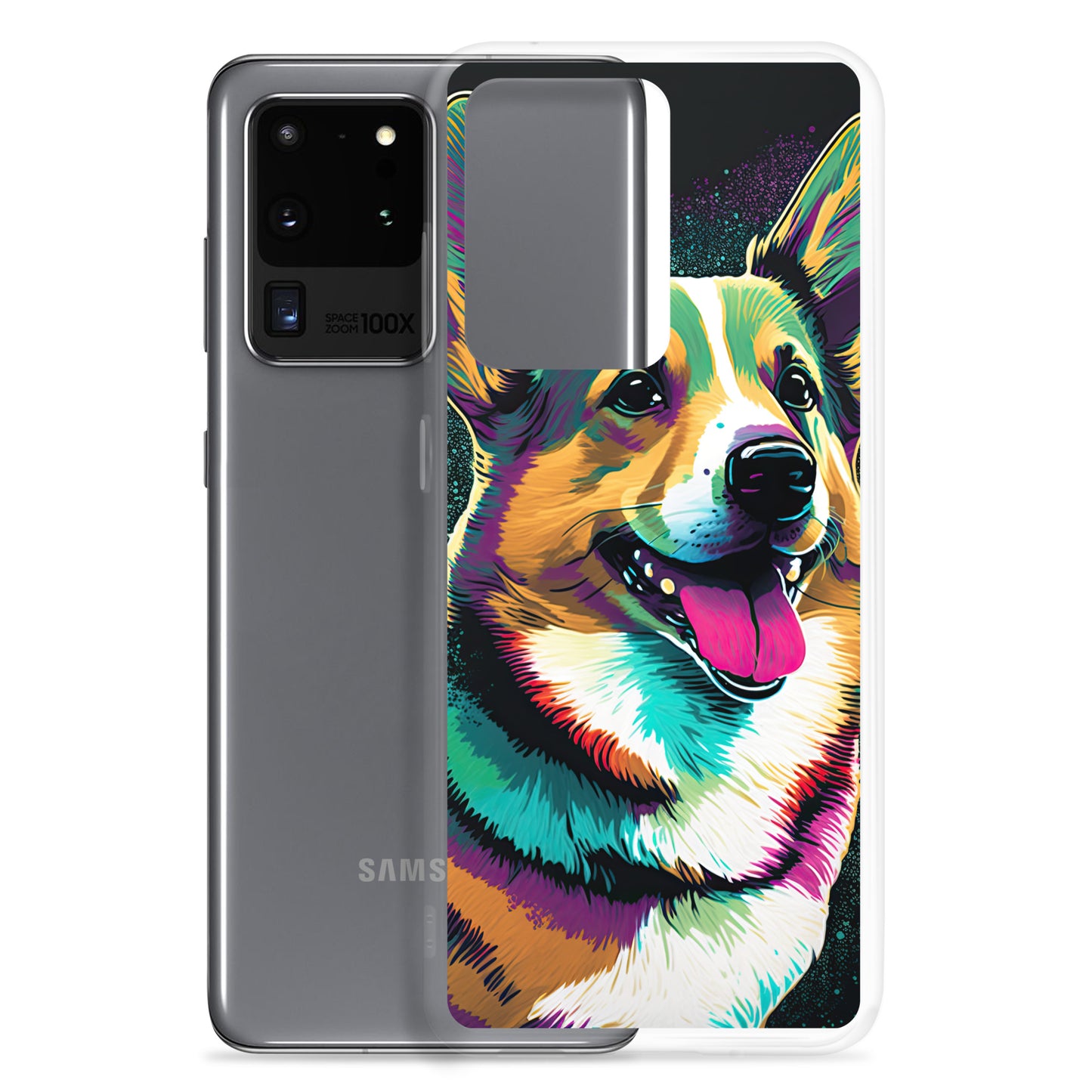 Teal Happy Corgi Clear Case for Samsung®