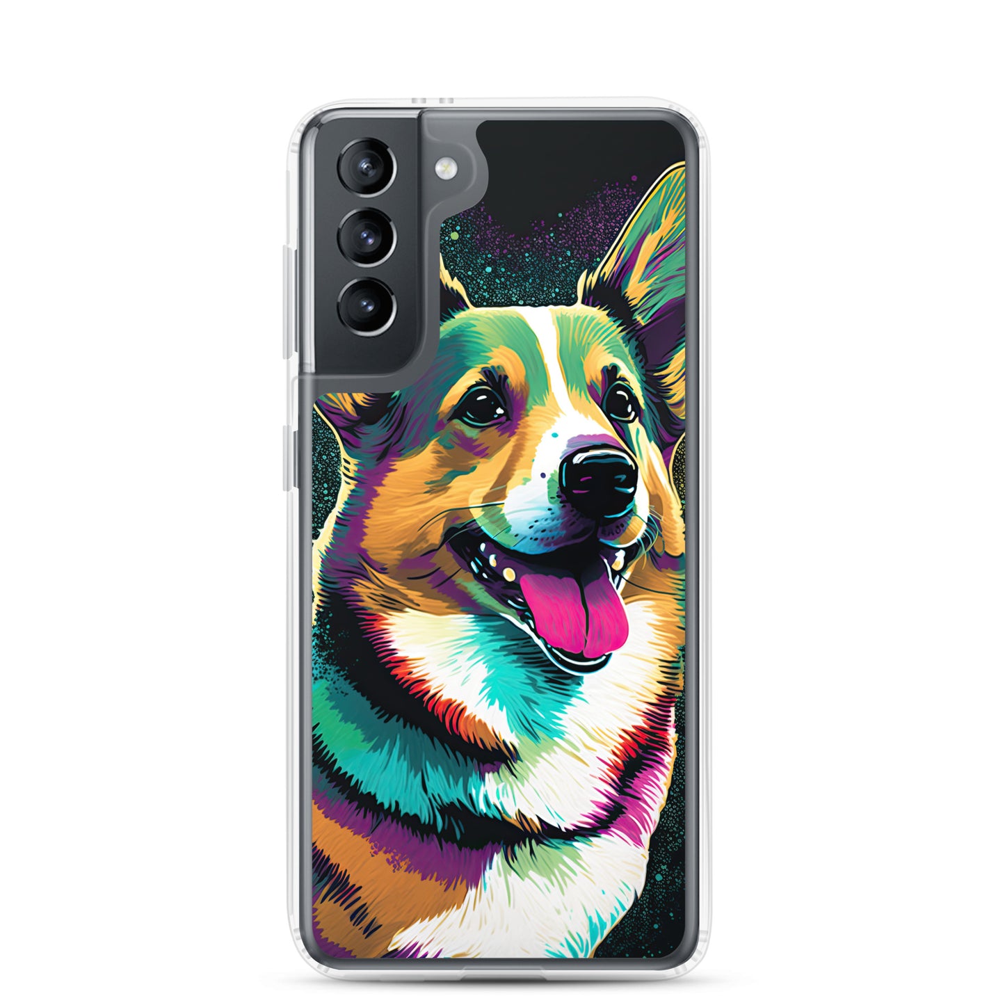 Teal Happy Corgi Clear Case for Samsung®