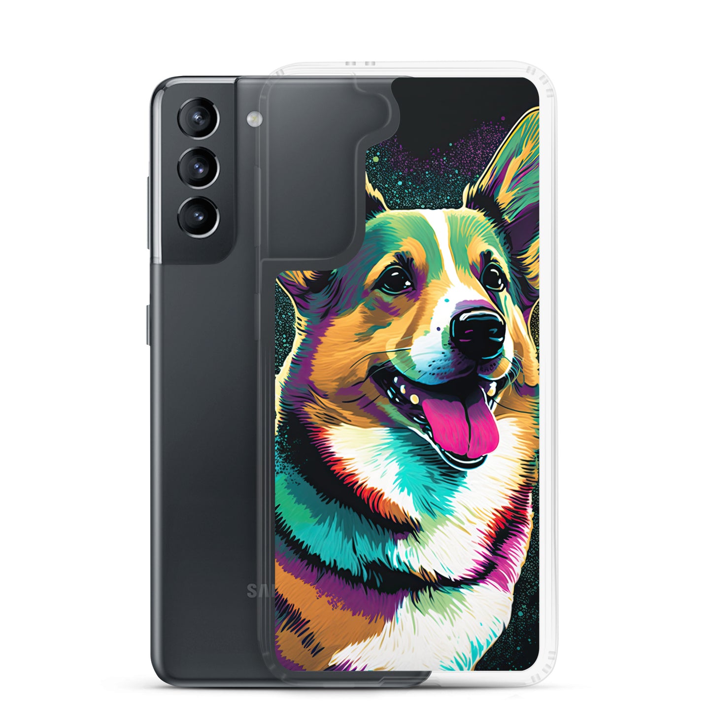 Teal Happy Corgi Clear Case for Samsung®