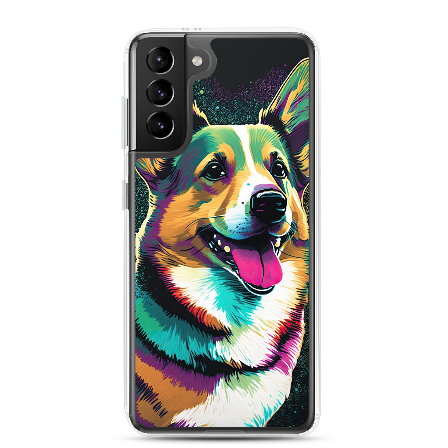 Teal Happy Corgi Clear Case for Samsung®