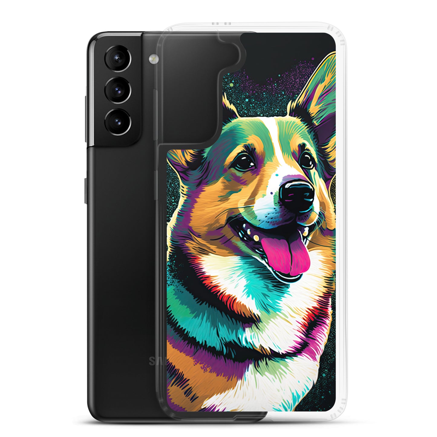 Teal Happy Corgi Clear Case for Samsung®