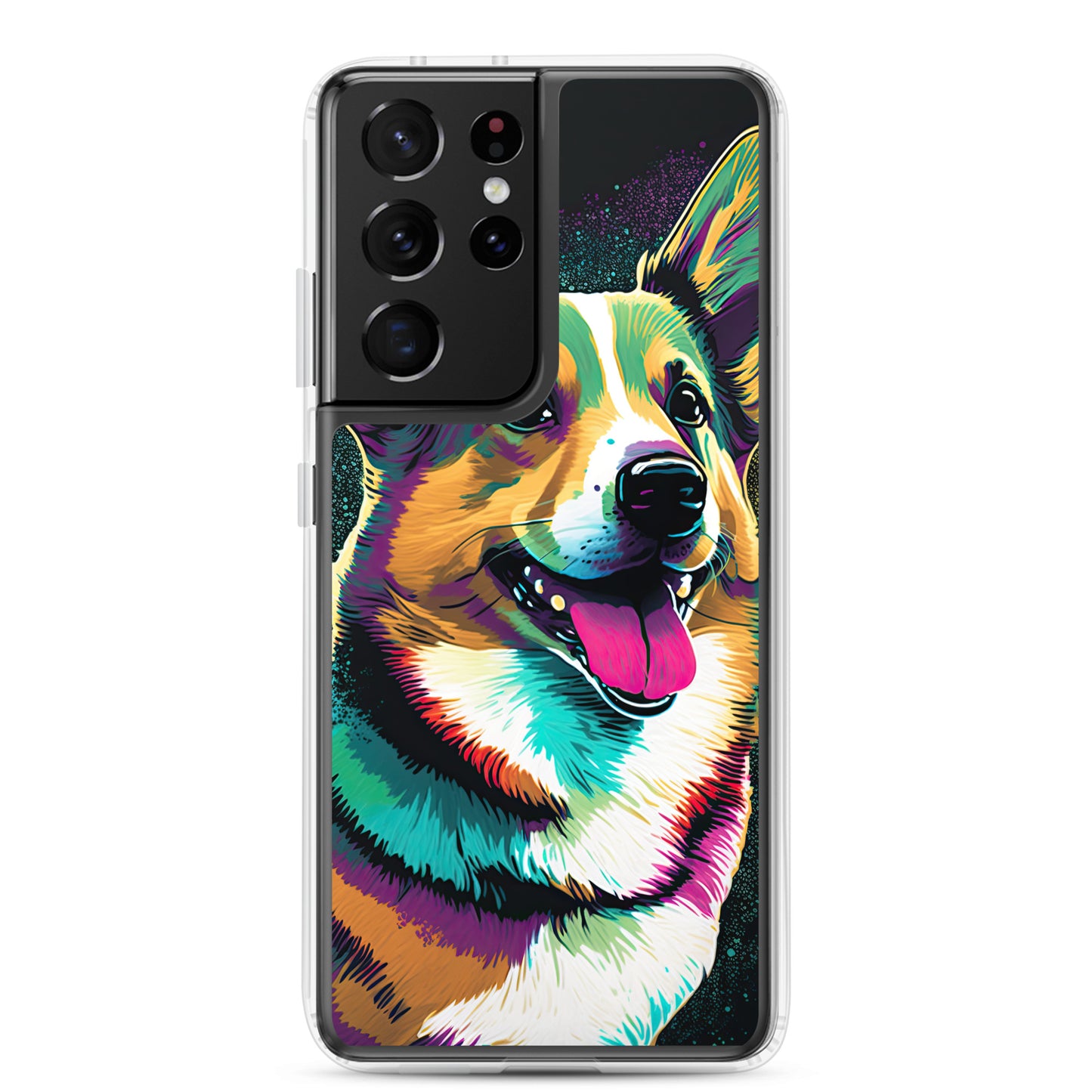 Teal Happy Corgi Clear Case for Samsung®