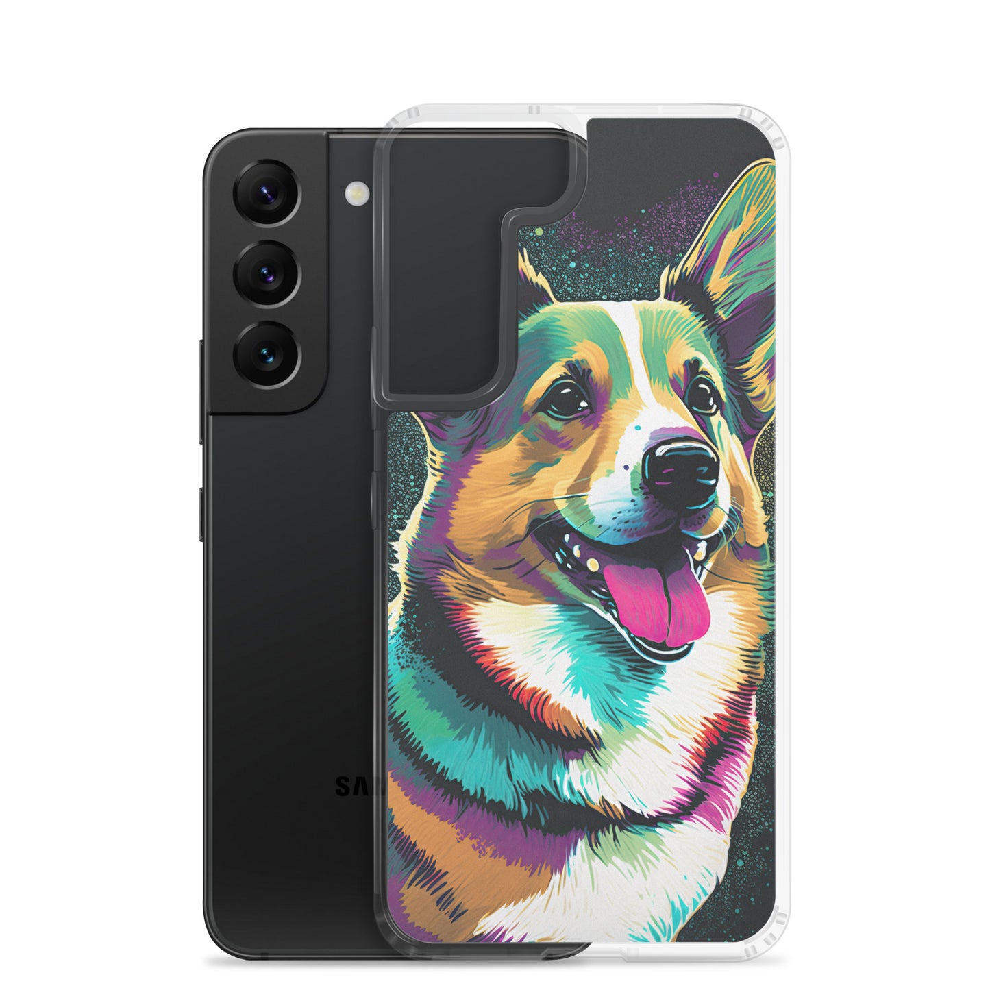 Teal Happy Corgi Clear Case for Samsung®