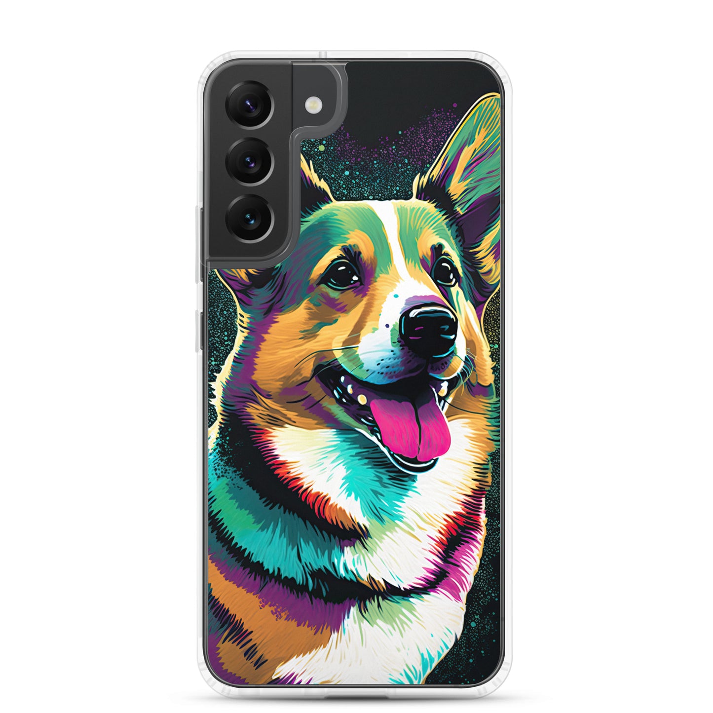 Teal Happy Corgi Clear Case for Samsung®