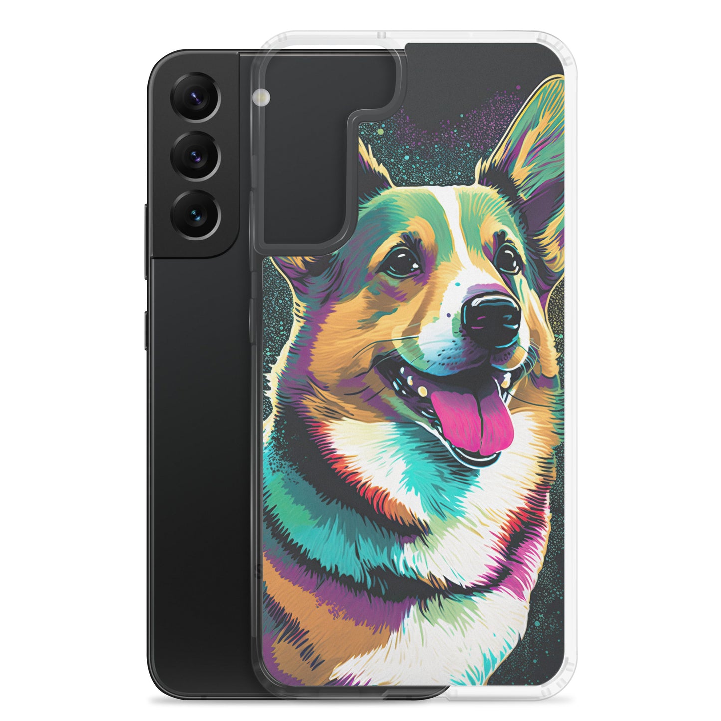 Teal Happy Corgi Clear Case for Samsung®