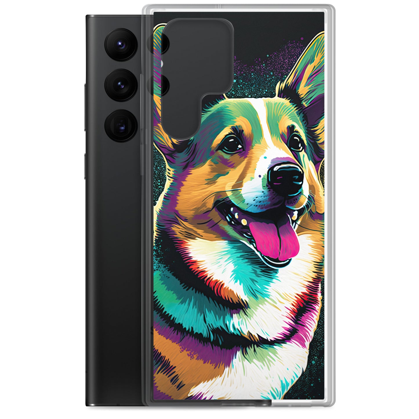 Teal Happy Corgi Clear Case for Samsung®