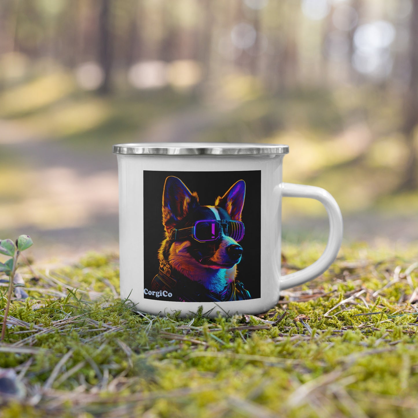 Cyber Security Corgi with Sunglasses Enamel Mug