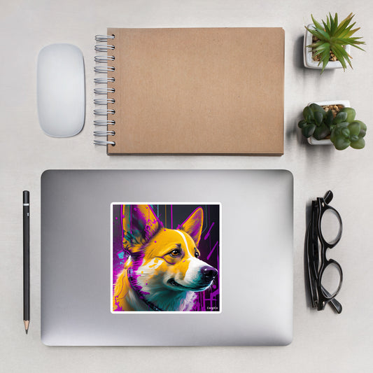 Purple Paint Art Corgi Bubble-free stickers